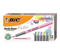 BIC BICGBLD11AST Brite Liner Grip Pastel Highlighters Assorted Color - Pocket Size - Pack of 12