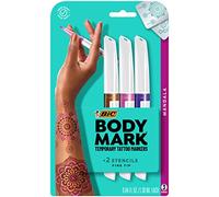 Bic BodyMark Temporary Tattoo Marker with Fine Tip, Mandala, Assorted Colors, Pack of 3 Markers + 3 Stencils