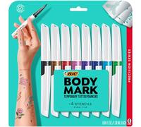 BIC BodyMark Temporary Tattoo Marker MTBFP81-AST – Fine Tip, Assorted, Pack of 8 + 3 Stencils
