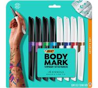 Bic BodyMark Temporary Tattoo Markers for Skin, Artist's Set, Mixed Tip, 8-Count Pack of Assorted Colors, Skin-Safe, Cosmetic Quality