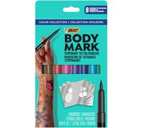 BIC BodyMark Temporary Tattoo Markers for Skin, Color Collection, Flexible Brush Tip, 8-Count Pack of Assorted Colors, Skin-Safe*, Cosmetic Quality (MTBP81-AST), 1 Count (Pack of 8)