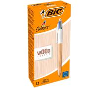 Bic Box Of 12 Pens 4 Colours Wood Blue