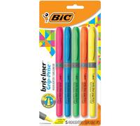BIC Brite Liner Grip Highlighter, Chisel Tip (1.6 mm), Assorted Colors, For Broad Highlighting & Fine Underlining, 5-Count