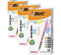 BIC Brite Liner Grip Pastel Highlighter Set, Chisel Tip, 12-Count Pack of Pastel Highlighters in Assorted Colors, (Pack of 3)