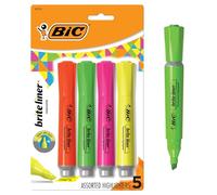 BIC Brite Liner Grip XL Highlighters, Chisel Tip, 4-Count Pack of Assorted Highlighters, Ideal Highlighter Set for Organizing and Coloring