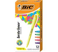BIC Brite Liner Highlighters, Chisel Tip, 12-Count Pack of Highlighters Assorted Colors, Ideal Highlighter Set for Organizing and Coloring