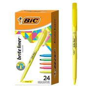 BIC Brite Liner Highlighters, Chisel Tip, 24-Count, Assorted Colors, Ideal Set for Organizing and Coloring, Packaging May Vary, Includes 14-Yellow, 3-Pink, 3-Orange, 2-Green and 2-Blue Highlighters