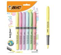 Bic, Briteliner Chisel Assorted, 6 Count | Assorted Pastel Colors, Ideal for Bullet Journaling and Note Taking | Soft Comfort Grip for Easy Use