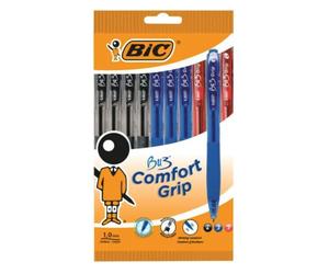 Bic BU3 Comfort Grip - Retractable Ball Pens - 4 Black, 3 Blue, 3 Red