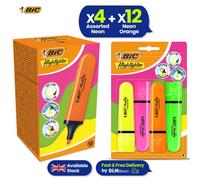 Bic Chisel Tip Neon Highlighters 4X With Pastel Neon Orange Highlighter Pen 12X
