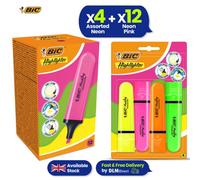 Bic Highlighter Neon Chisel Tip 4x with Pastel Flat Neon Pink Highlighters 12x Bic Multicolor