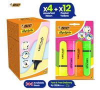 Bic Chisel Tip Neon Highlighters 4X With Pastel Yellow Highlighter Pen 12X