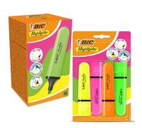 Bic Chisel Tipped Neon Highlighters Pack of 4 With Pastel Flat Neon Green Highlighter Pen Pack of 12, Smooth Ink Quick Dry Value Set for Office, School, and Study Notes