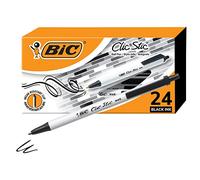 Bic Clic Stic Black Retractable Ballpoint Pens, Medium Point (1.0mm), 24-Count Pack, Round Barrel Design for Comfortable Writing
