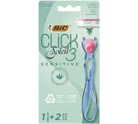 Bic Click 3 Soleil Sensitive Refillable Women's Razor, 30% Recycled Plastic Handle and 3-Blade Refills - Box of 1+2