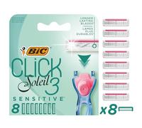 Bic Click 3 Soleil Sensitive Women's Razor Refills, 3 Moveable Blades and Lubricating Strip - Box of 8 Cartridges, Blue