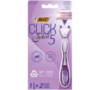 BIC Click 5 Soleil Refillable Women's Razor 503715 - 40% Recycled Handle with Rubber Grip, 2 x 3-Blade Refills, Purple