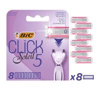 Bic Click 5 Soleil Women's Razor Refills, 3 Moveable Blades and Lubricating Strip - Box of 8 Cartridges, Purple, 8 Count (Pack of 1)