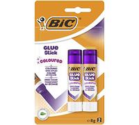BIC Coloured Glue Stick - Pack of 2 - Purple Glue (Dries Clear) - Washable from hands and clothing - Solvent-Free, 8 g each