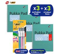 Bic Colours Shine Pens 3 Pen In 1 Pack With Pukka Pad A4 Books Pack Of 3