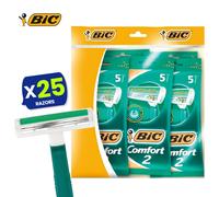 BIC Comfort 2 Twin Blade Disposable Razors for Men Pack of 25 Green