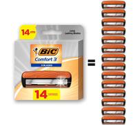 BIC Comfort 3 Refillable Refill Razor Cartridges, Three-Blade Disposable Razors for Men, Razor for a Comfortable Shave, 14 Razor Refill Cartridges