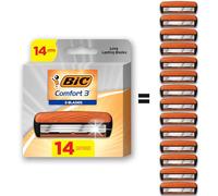 BiC Comfort 3 Refillable Refill Razor Cartridges, Three-Blade Disposable Razors for Men, Sensitive Skin Razor for a Comfortable Shave, 14 Razor Refill Cartridges