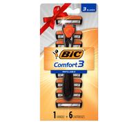 BIC Comfort 3 Refillable Three-Blade Disposable Razor for Men Sensitive Skin Razor For a Comfortable Shave 1 Handle and 6 Cartridges 7 Piece R