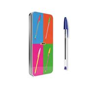 Bic Cristal 20 Piece Coloured Ballpoint Pen Set, Pop Art Limited Edition, Gift Set, Reusable Metal Box