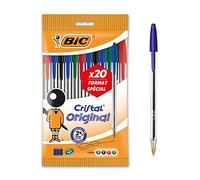 BIC Cristal 912671 non-Retractable Ballpoint Pens Black/Blue/Red/Green, 20 count (Pack of 1)