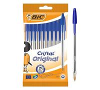 BIC Cristal Ballpoint Original Pens Medium Tip 1.0 mm Plastic Barrel Blue Ink Biros Quick Dry Smooth Writing Pen Set for School Office Home Notes Lists Journal Stationery Supplies Pack of 10