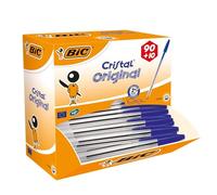 BIC Cristal Ballpoint Original Pens Medium Tip 1.0 mm Plastic Barrel Blue Ink Biros Quick Dry Smooth Writing Pen Set for School Office Home Notes Lists Journal Stationery Supplies Pack of 100