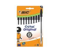 BIC Ballpoint Pens Cristal Original – Medium Tip (1 mm) – Black – Box of 10