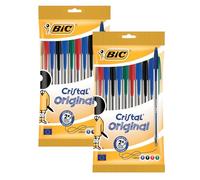 BIC Cristal Ballpoint Pens - Assorted Ink Colour Biro Pens, 1.0mm Medium Point Multicolour Pen, Click-Off Cap & Lightweight Barrel Biros for School, Office, Art Projects & Meeting Notes | Pack of 2