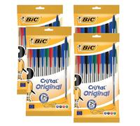 BIC Cristal Ballpoint Pens - Assorted Ink Colour Biro Pens, 1.0mm Medium Point Multicolour Pen, Click-Off Cap & Lightweight Barrel Biros for School, Office, Art Projects & Meeting Notes | Pack of 4