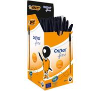 50x BIC Cristal Original Black Ballpoint Pens - Fine Point 0.8mm Smooth Writing