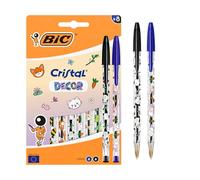 BIC Cristal Decors Kawaii Ball Pens Medium Point (1.00 mm) Blue and Black Ink - Assorted Kawaii Designs, Pack of 8