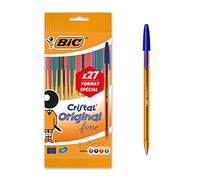 BIC Cristal Fine Tip Ball Pens - Orange/ Assorted Colours (Value Pack of 20, Plus 7 Free)