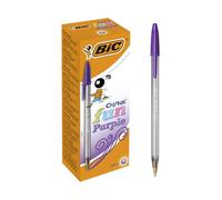 BIC Cristal Fun, Ballpoint Pens, Smudge-Proof Writing Pens and Wide Point (1.6 mm), Ideal for School, Purple Ink, Pack of 20