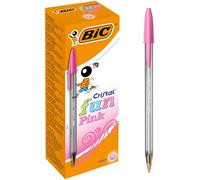 Cristal Fun Ballpoint Pens, Pink Ink Smudge-Proof Writing Pens and Wide Point (1.6mm), Pack of 20
