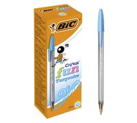 BIC Cristal Fun Ballpoint Pens, Wide Point (1.6 m), Box of 20, Turquoise Colour - Bold Smudge-Proof Writing