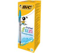 BIC Cristal Fun Ballpoint Pens Wide Point 1.6 mm - Turquoise, Box of 20