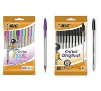 BIC Cristal Fun Ballpoint Pens with 5 Assorted Ink Colours, Pack of 10 Original Crystal Ballpoint Pens, Smudge-Free, Pack of 10
