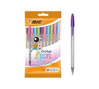 BIC Cristal Fun Ballpoint Pens with 5 Assorted Ink Colours, Wide Point (1.6 mm), Pack of 10