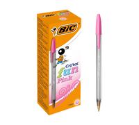 Cristal Fun Ballpoint Pens, Pink Ink Smudge-Proof Writing Pens and Wide Point (1.6mm), Pack of 20