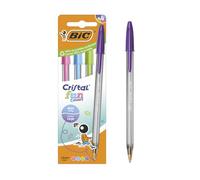 BIC Cristal Fun Non-retractable Ballpoint Pen Assorted 1.6 mm Broad Ballpoint Non Refillable Pack of 4