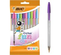 BIC Cristal Fun Coloured Ballpoint Pens 10 Pack | Wide Point 1.6mm | Assorted Ink Colours | Smooth Flow Writing Pens for School & Office