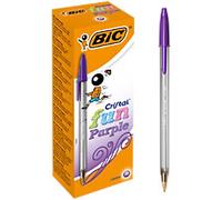 BIC Cristal Fun Cristal Fun Non-retractable Ballpoint Pen Purple 0.6 mm Broad Ballpoint Non Refillable Pack of 20