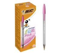 Cristal Fun Ballpoint Pens, Pink Ink Smudge-Proof Writing Pens and Wide Point (1.6mm), Pack of 20