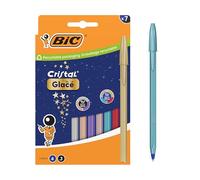 BIC Cristal Glacé Ball Pens Medium Point (1.00 mm) Refillable Ink Cartridges - 4x blue ink, 3x black ink, Box of 7